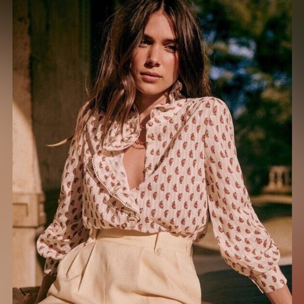 Sezane Chloe Long Sleeve Button Down Floral Shirt
